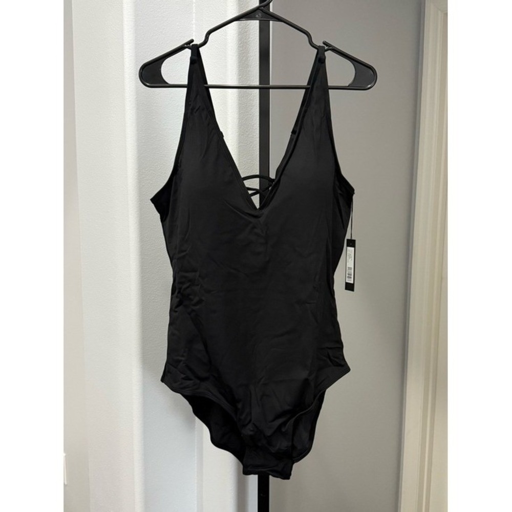 New TA3 Plungey Black One Piece Lace Up Swimsuit Plus Size 3X Regular/ Long
